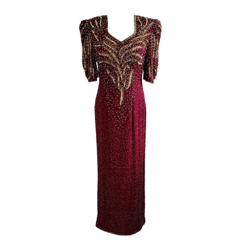 VTG Mark & John by Sam Heavily Beaded Sequined Silk Evening Dress Formal Glam